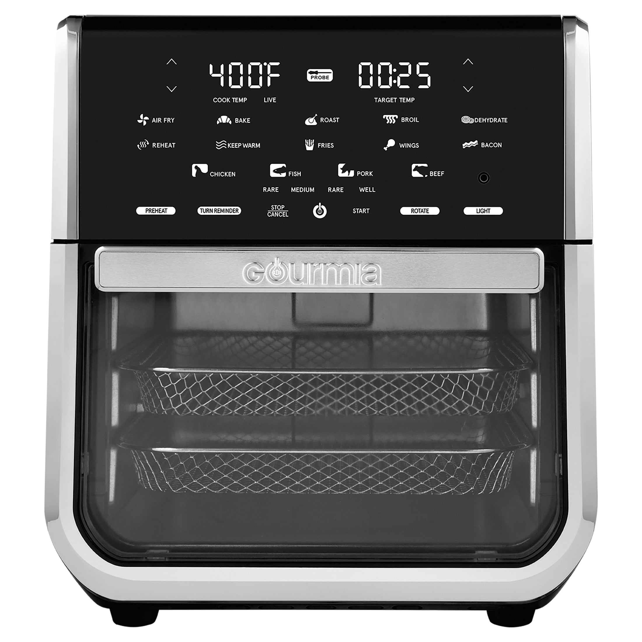 Walmart exclusive discounts  Gourmia All-in-One 14-Quart Air Fryer, Oven, Rotisserie, Dehydrator with Temperature Probe, Stainless Steel