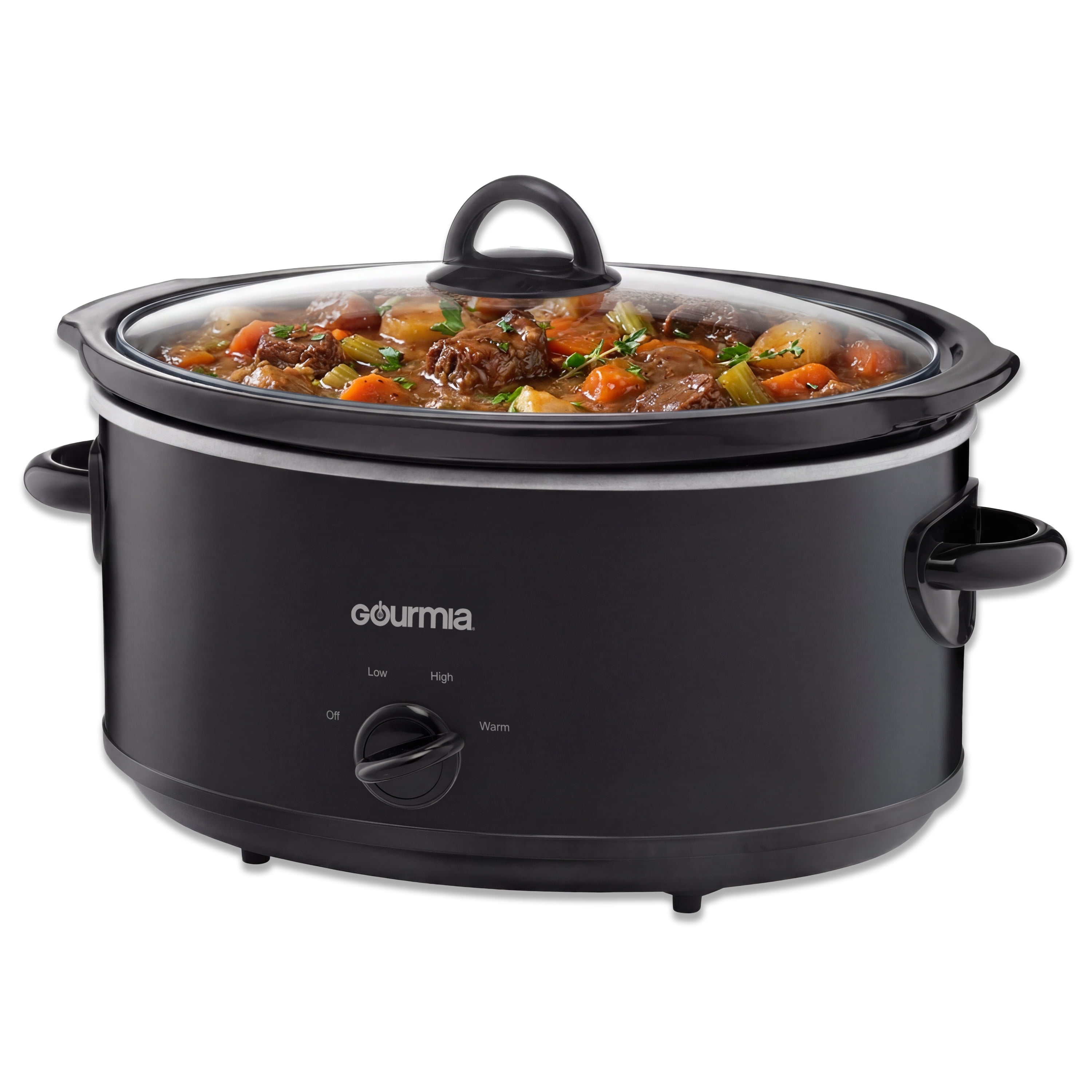 Gourmia 6 Qt Manual Slow Cooker, 3 Heat Settings, Removable Ceramic Pot, Black