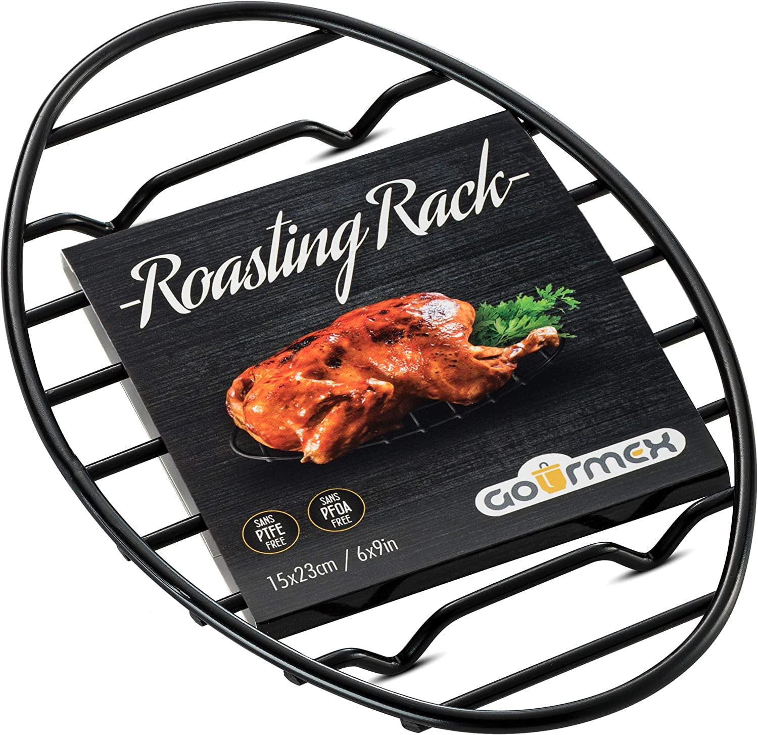Palksky Oval Roasting Rack for 14”-19” Oval Roaster Pan/Roaster Oven,  12x8.5 Inch Non-Stick Roasting Rack Black with Integrated Feet, Oven and