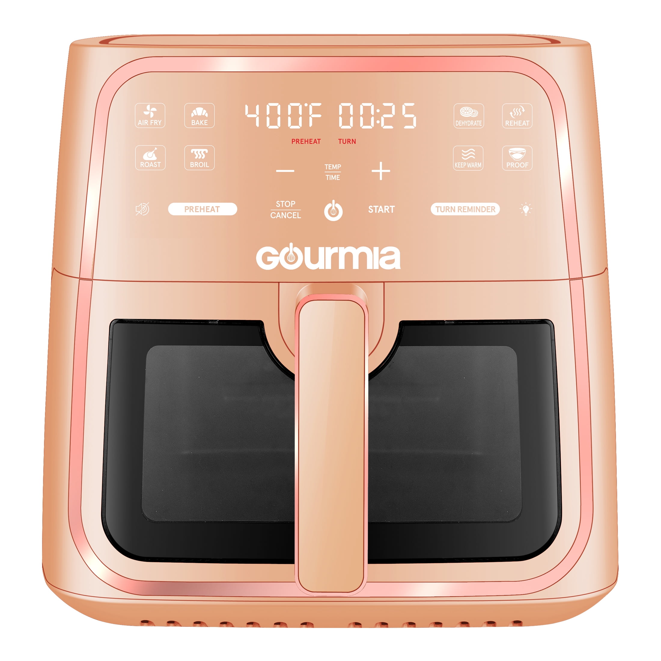 Gourmia 8 Qt Air Fryer, 8 Presets with Digital Display, FryForce 360° Technology, Easy View Window & Interior Light, Dishwasher Safe Basket, Peach