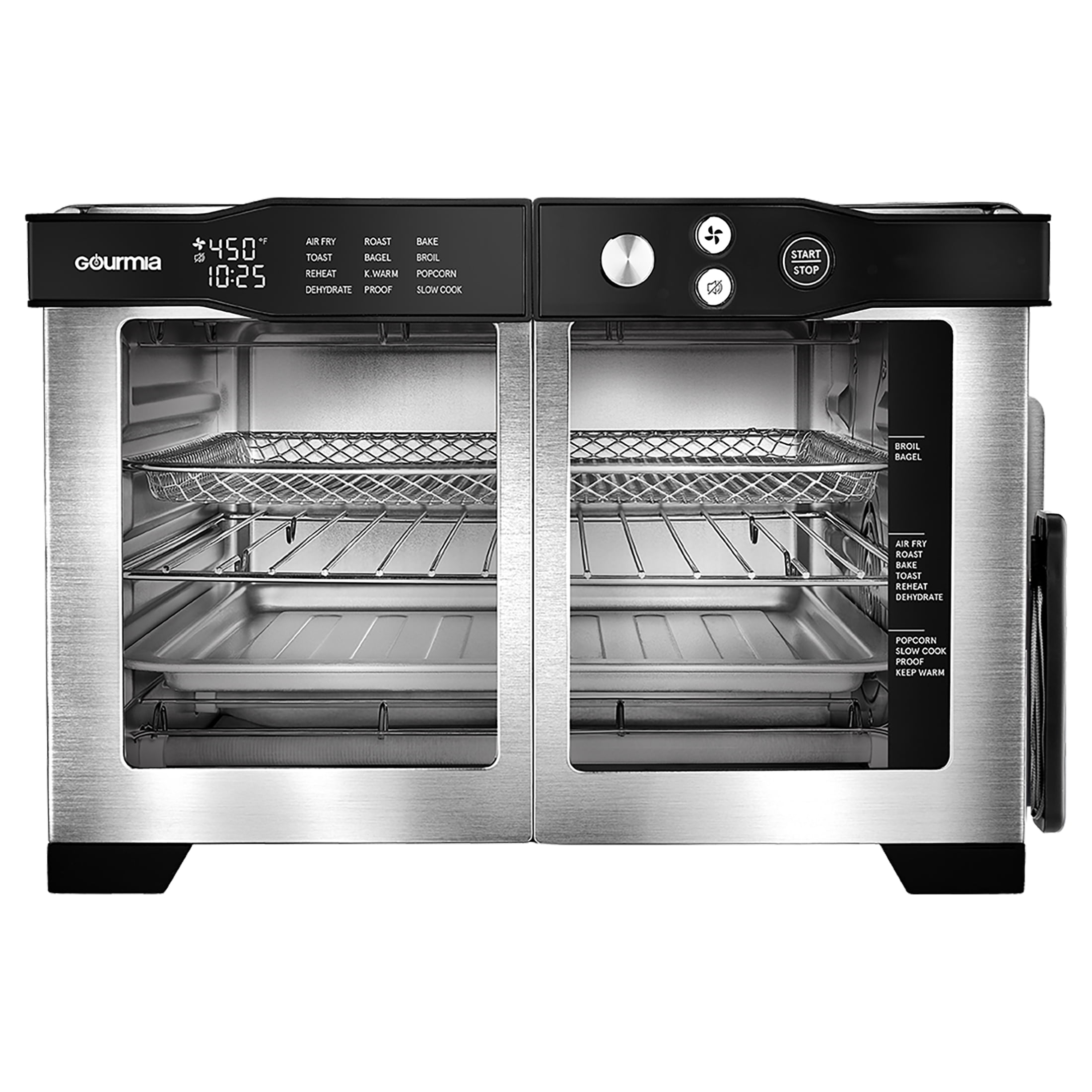 Gourmia French Door 6-Slice Digital Toaster Oven Air Fryer with Integrated Temperature Probe, 24L, Stainless Steel