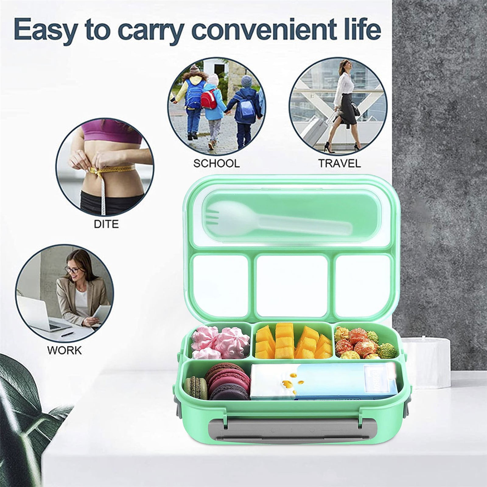 GOVOW Bento Box Divider Crisper Fruit Lunch Box Plastic Outdoor Picnic