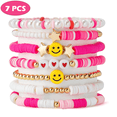 thumbnail image 1 of GOVSONE 7Pcs Heishi Surfer Bracelets Preppy Happy Smile Beaded Y2K Kidcore Aesthetic Jewelry for Women, 1 of 7