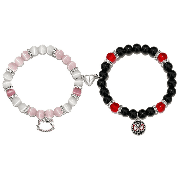 GOVSONE Matching Spider Kitty TV Charm Friendship Bracelets Birthday Gifts for Women Couples Friends