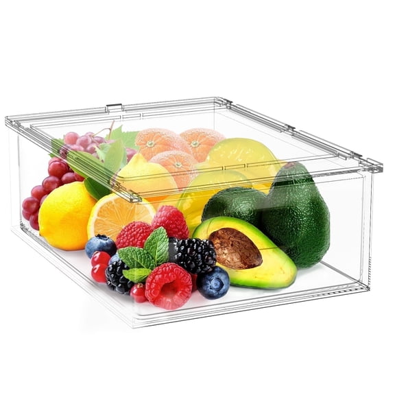 GOVVEP 6L Stackable Refrigerator Organizer Drawers, Pull-Out Fridge Storage Bins for Fruits Vegetables Food