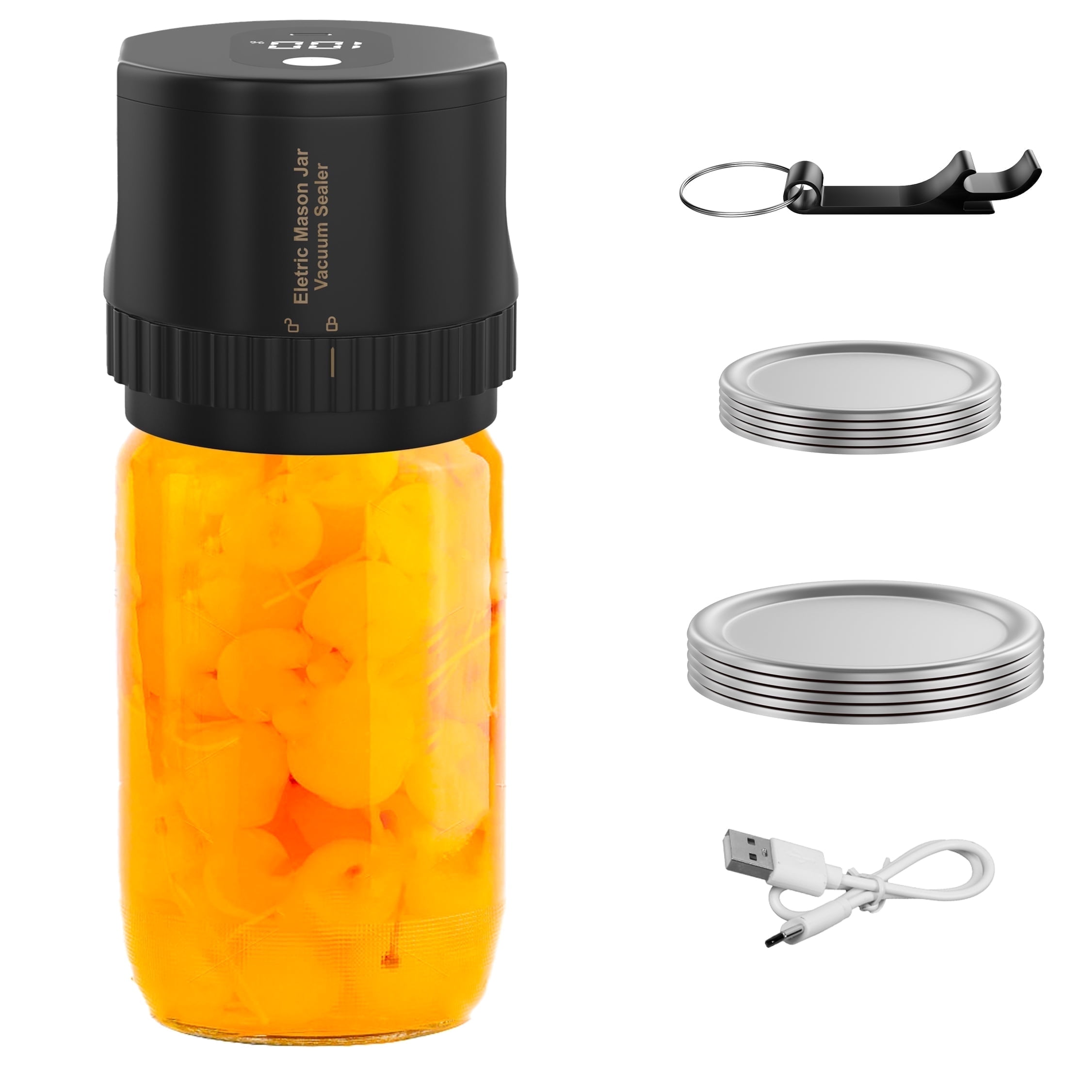 GOVVEP Electric Mason Jar Vacuum Sealer Kit for Wide Mouth and Regular Mouth Mason Jars, for Food Storage and Fermentation, Black