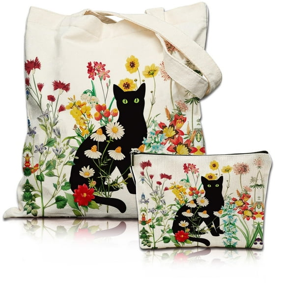 GOWELL 2 Pcs Canvas Tote Bag for Women with Inner Pocket Aesthetic Cotton Shoulder Bags Handbags Crossbody Reusable Eco Bags Large Cute Canvas handbag