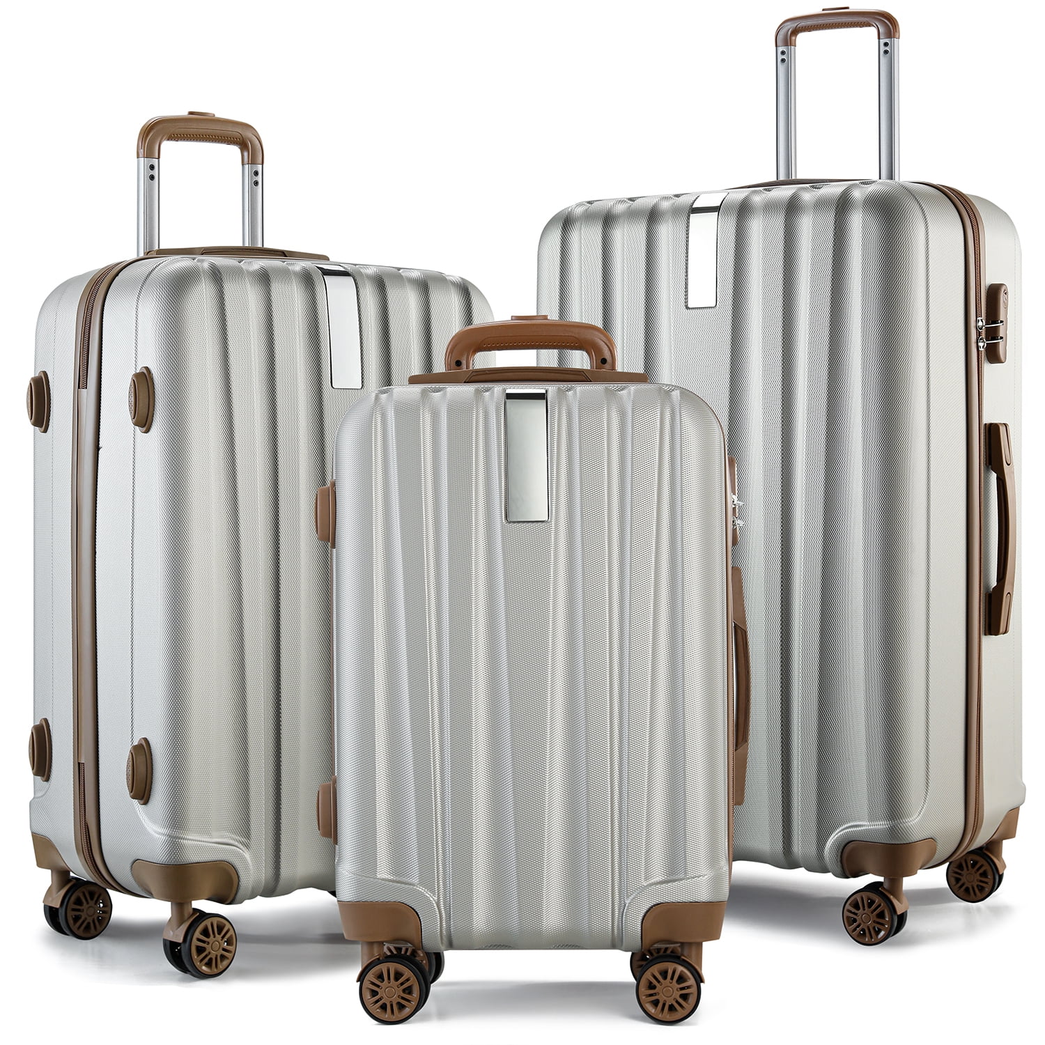 GOWELL Champagne Luggage Sets of 3 Piece Hard Shell Suitcase with Spinner Wheels Lightweight