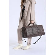 GOWELL Weekender Bags Fashion Checkered Travel PU Leather Weekender Overnight Travel Bag Shoulder tote Handbag Travel Gym Bag Mens Women