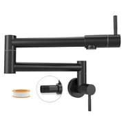 GOWIN Black Pot Filler Faucet Commercial Wall Mount Faucet, Double Joint Swing Arm Kitchen Folding Faucet,Sink Pot Filler Home