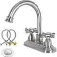 thumbnail image 1 of GOWIN Brushed Nickel Bathroom Faucet with Drain Assembly and Supply Hose, 2-Handle 4 Inch Centerset Faucet for bathrooms,High Arc Swivel Spout Bathroom Sinks Faucet, 1 of 7