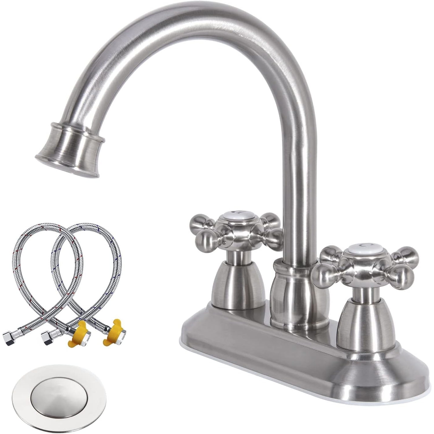 GOWIN Brushed Nickel Bathroom Faucet with Drain Assembly and Supply ...