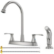 GOWIN Brushed Nickel Kitchen Faucet with Side Sprayer, Two Handle High Arc 4 Holes 8 Inch Centerset Stainless Steel Kitchen Sink Faucet with Pull Out Sprayer