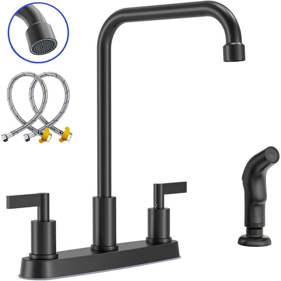 GOWIN Kitchen Faucet with Sprayer,Black Kitchen Faucet,2 Handle Kitchen Sink Faucet,4 Hole Kitchen Kaucets,Kitchen Faucets for Sink 3 Hole,Stainless Steel Touch Kitchen Faucet with Side Sprayer