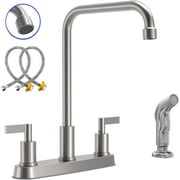 GOWIN - Kitchen Faucet with Sprayer,Brushed Nickel Kitchen Sink Faucet,3 Hole or 4 Hole Faucet for Kitchen Sink,Stainless Steel 2 Handle Kitchen Faucet with Side Sprayer,4 Hole Kitchen Faucets