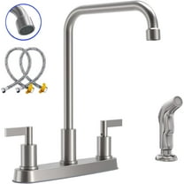 GOWIN - Kitchen Faucet with Sprayer,Brushed Nickel Kitchen Sink Faucet,3 Hole or 4 Hole Faucet for Kitchen Sink,Stainless Steel 2 Handle Kitchen Faucet with Side Sprayer,4 Hole Kitchen Faucets