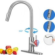 GOWIN Kitchen Faucet with Pull Down Sprayer, Stainless Steel Kitchen Sink Faucet with Deck Plate to Cover Hole