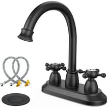 GOWIN Oil Rubbed Bronze Bathroom Faucet with Drain Assembly and Supply Hose, 2-Handle 4 Inch Centerset Faucet for bathrooms,High Arc Swivel Spout Bathroom Sinks Faucet