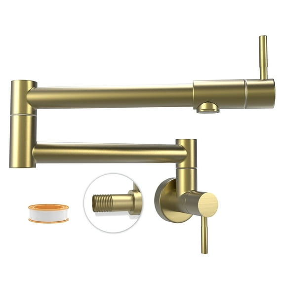 GOWIN Pot Filler Faucet Gold,Commercial Wall Mount Pot Filler Stainless Steel, Double Joint Swing Arm Kitchen Folding Faucet,Sink Pot Filler Home