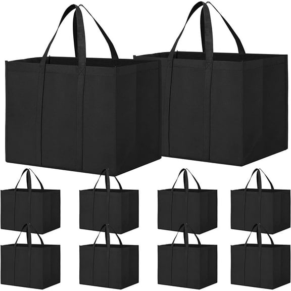 GOWINSEE 10 Pack Reusable Grocery Shopping Bags, Large Foldable Shopping Bags Tote Bags, Produce Bag with Reinforced Han