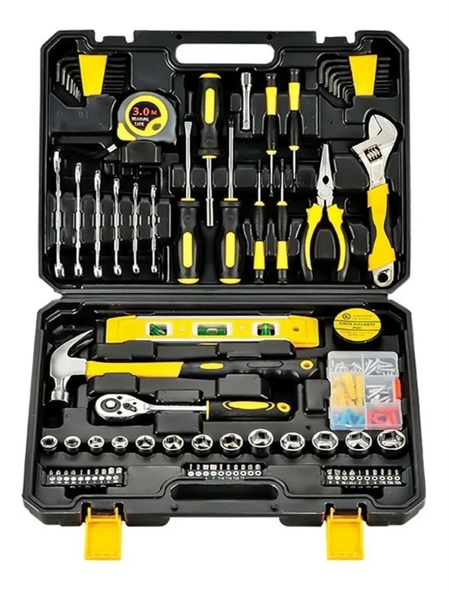 GOXAWEE 108-Piece Hand Tool Set, General Household Tool Kit with Plastic Storage Toolbox for Home Car Repair and DIY, G5239