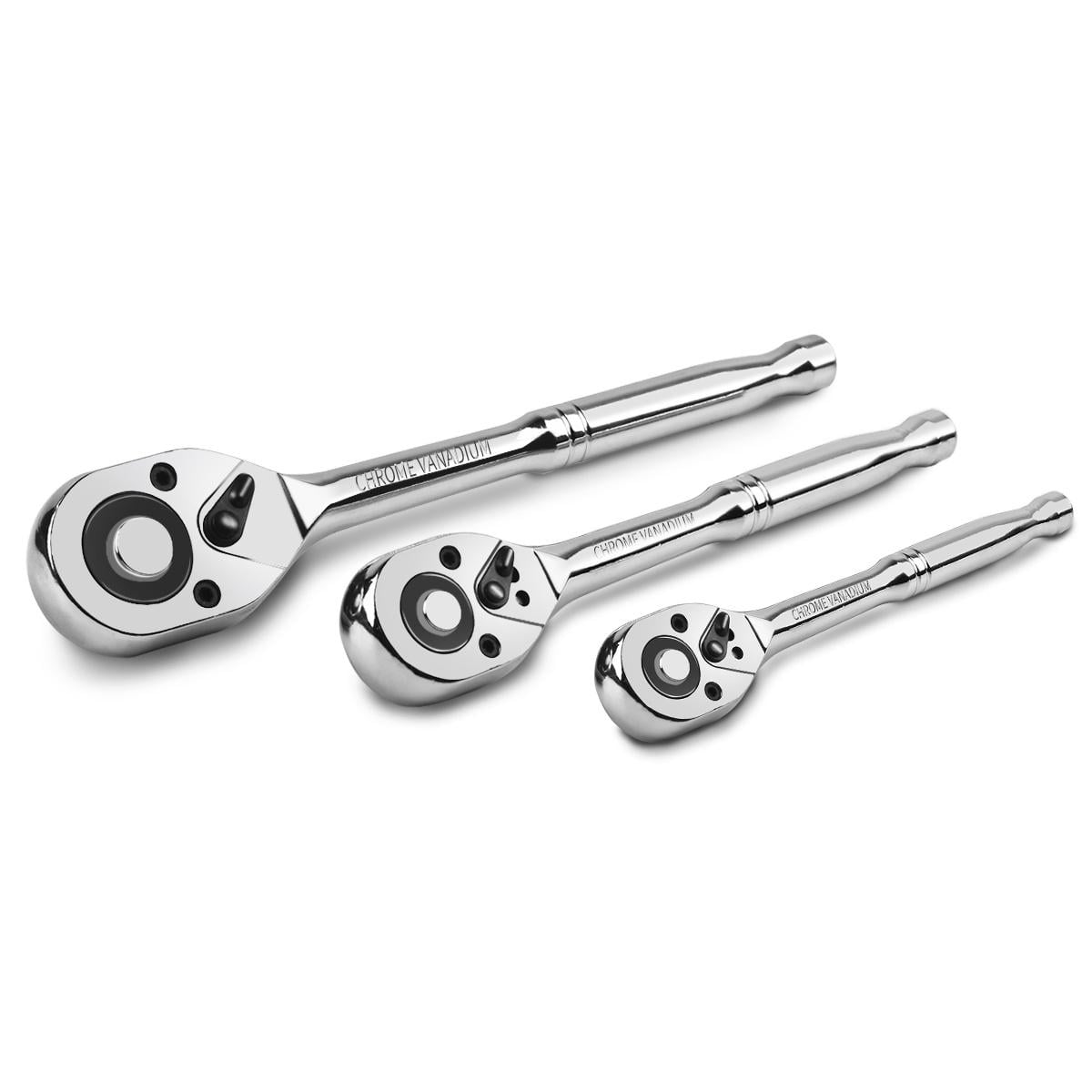 Walmart Deal of GOXAWEE 3Pcs Ratchet Tool Set, 1/2", 3/8", 1/4" Drive, 72-Tooth Gear, Quick-Release, Full-Polished Chrome Solid Handle