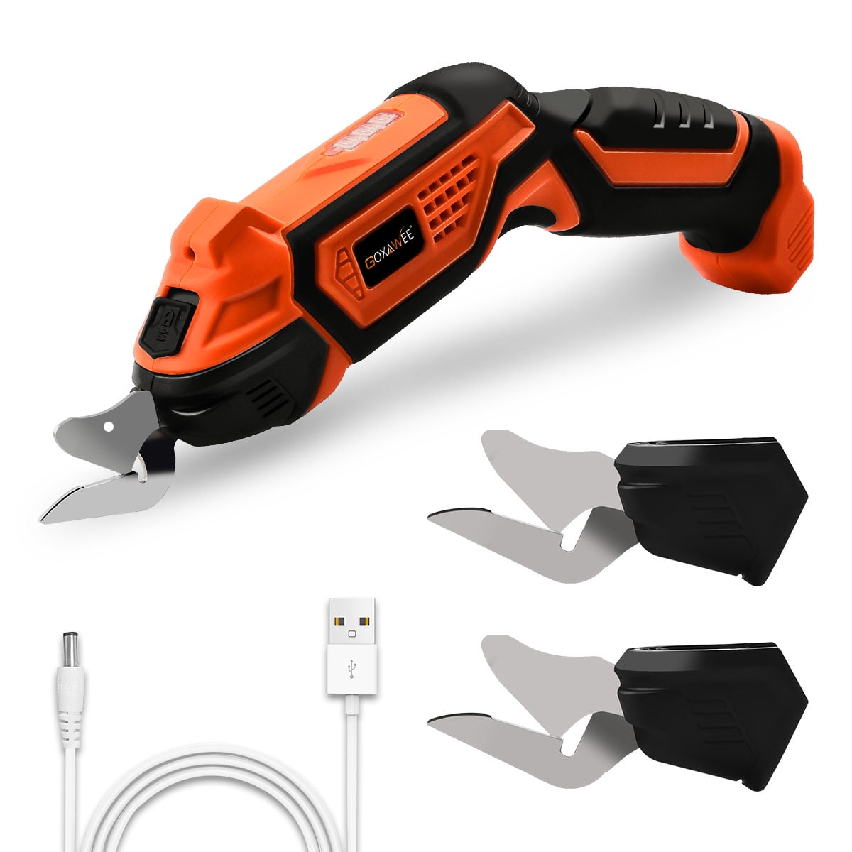 VOLLTEK Electric Cordless Scissor 4V li-ion Cutter Shears with 2 battery &  2 Pcs Cutting Blades Accessory for Cutting Fabric, Carpet and Leather  ES3601 Orange 