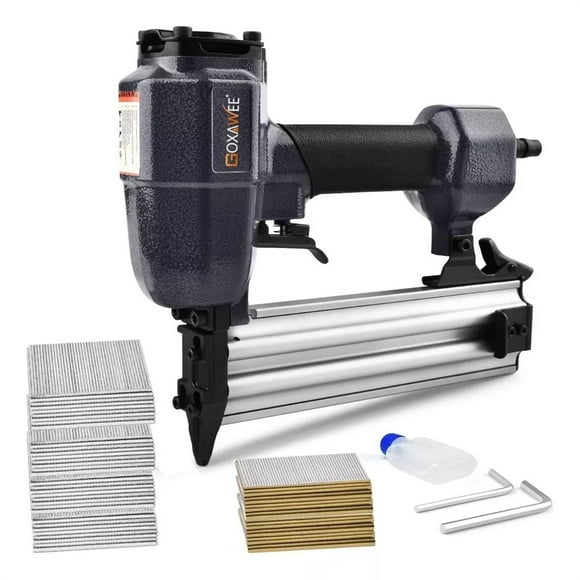 GOXAWEE Pneumatic Brad Nailer with 2000-Piece F Nails, Corded Nail Gun for Upholstery and Woodworking Projects