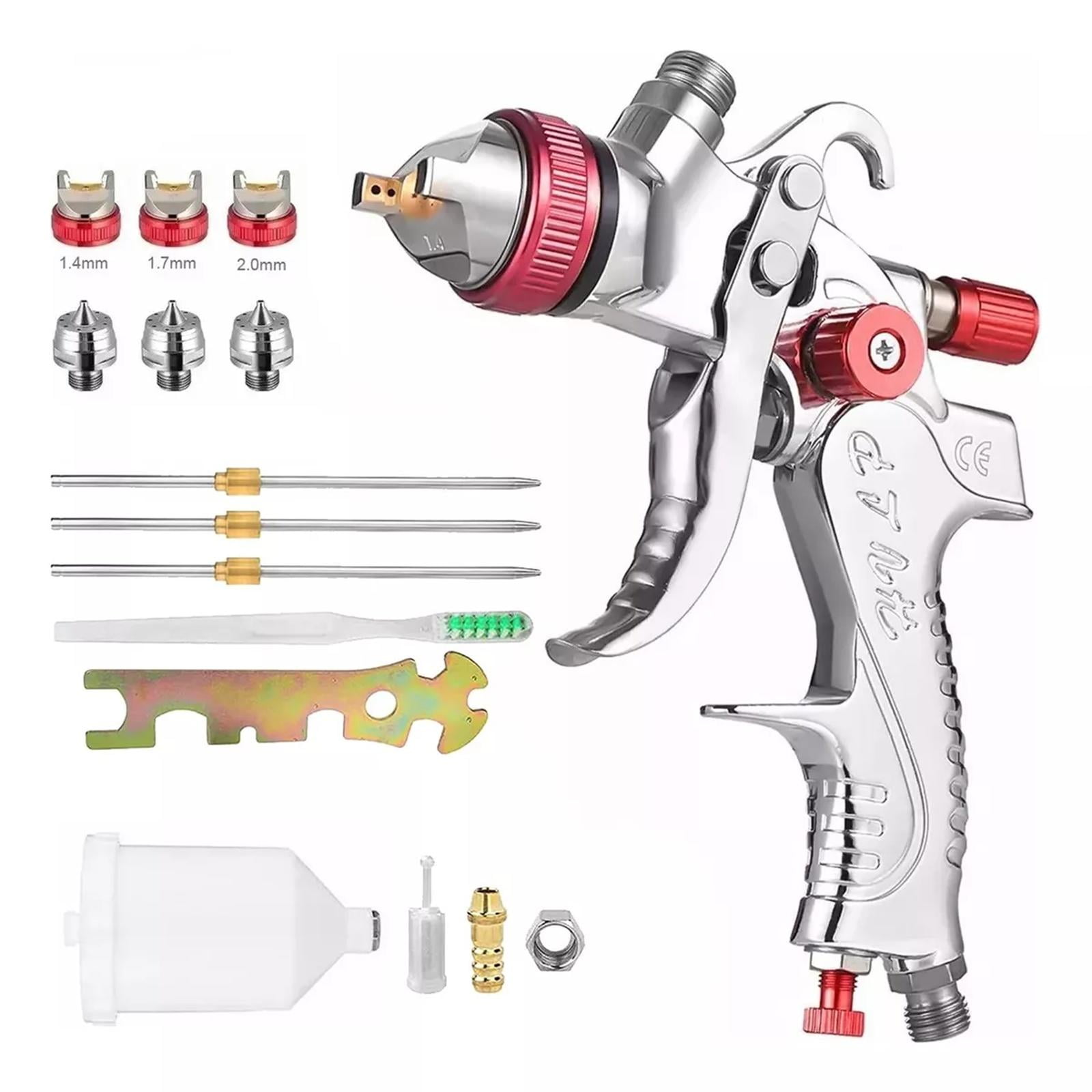 GOXAWEE HVLP Gravity Feed Spray Gun with 1.4mm 1.7mm 2.0mm Fluid Tips, 600cc Aluminum Cup for Auto Paint, Primer, Clear/Top Coat & Touch-Up, G5253