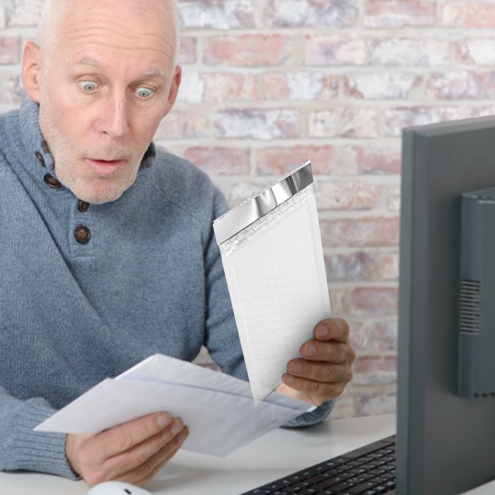 GOXIXI Clearance 50Pc Silver Steel Ring Air Bubble Gift Envelopes Lined with Mylar Express