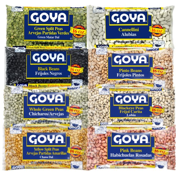 GOYA Premium Bean Variety Box  Split Peas, Black Beans, Pinto Beans, Cannellini Beans, Blackeye Peas, Whole Green Peas & Pink Beans  Caribbean & Latin Pantry Essentials (8 Pack)