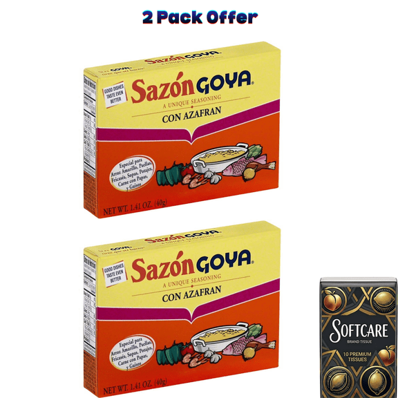 GOYA Sazon with Azafran Seasoning Mix, 8 Packets, 1.41 oz Box ( Include One Tissue Pack )