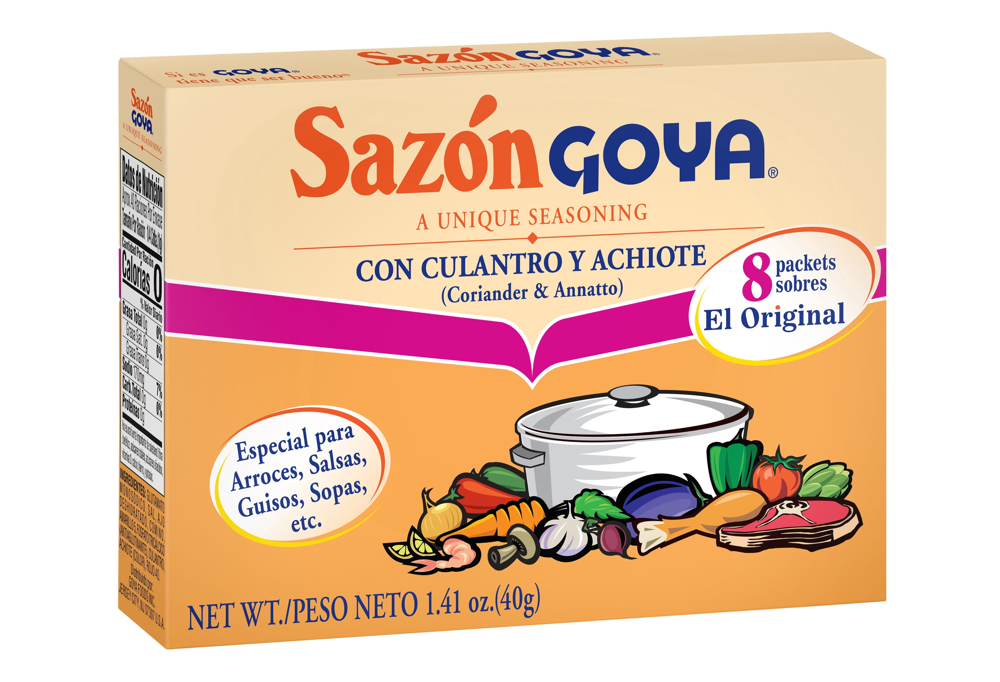 GOYA Sazon with Coriander and Annatto Seasoning Mix, 8 Packets, 1.41 oz Box