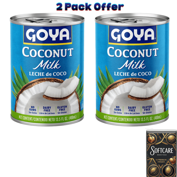 GOYA Unsweetened Coconut Milk 13.5 oz Can, Gluten Free, Low Sodium ( Includes One Tissue Pack )