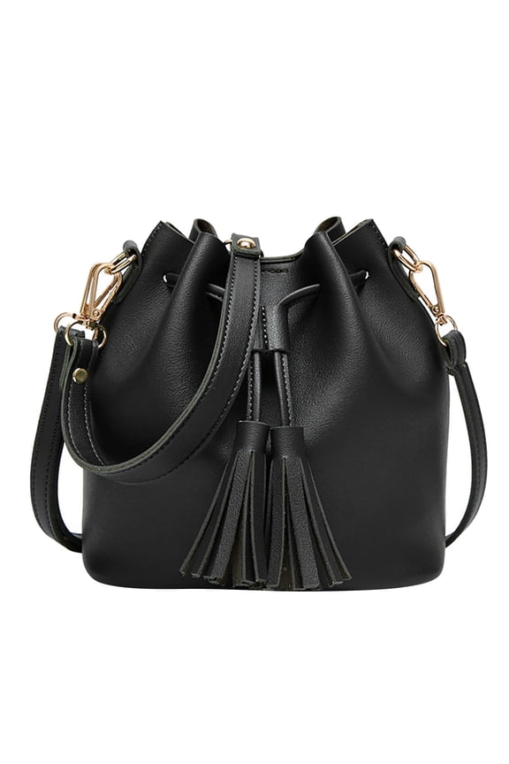 PU Leather Bucket Bags and Purses for Women Drawstring Hobo Shoulder Handbags olid Color Single Shoulder Women's Tassel Messenger Drawstring Crossbody Bag with Chain Strap