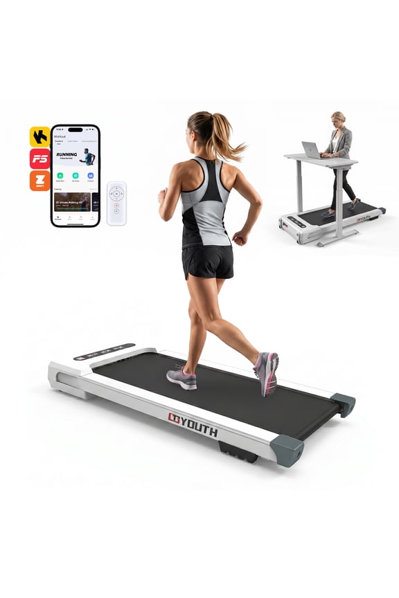APP Control Compact Treadmill, Quiet Comfort Running Machine with QR Code Connection & Fun Competition, Indoor Home Cardio Fitness Equipment for Daily Walking and Jogging, 300 lbs Capacity