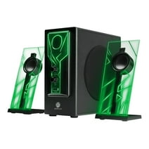 GOgroove BassPULSE Computer Speakers Stereo Sound System with Green LED Glow Lights & Dual Drivers -Works with PC & Apple Desktop , Laptop Computers