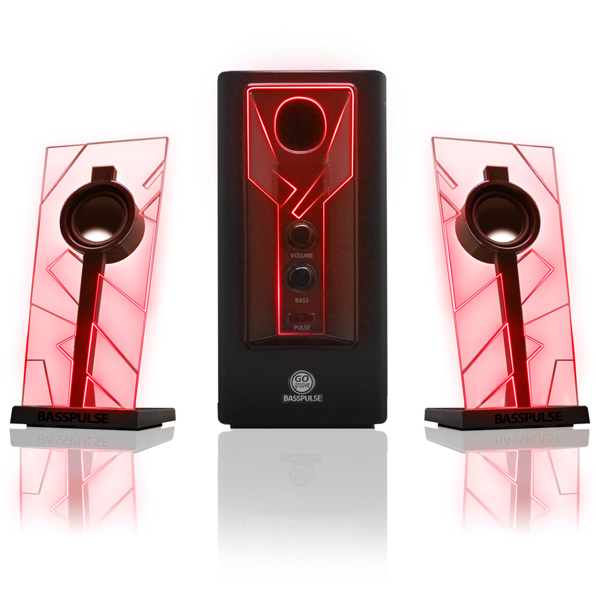 GOgroove BassPULSE Red LED Computer Speaker System with Powered Subwoofer for Desktops , Laptops , Tablets , MP3 Players , Home Theaters & More - image 1 of 8