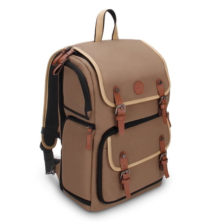 GOgroove DSLR Camera Backpack Case (Tan) for Photography and Laptop Travel Use