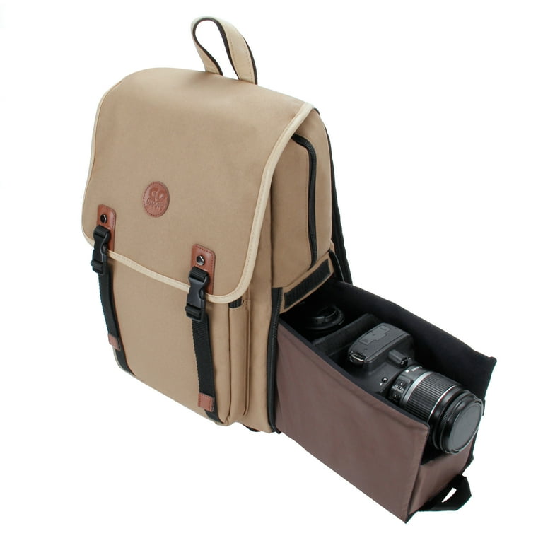 GOgroove Mid volume Multifunction DSLR Camera Backpack Tan with Interior Tablet Sleeve Quick Slide Camera Compartment Phone Storage and Dual Accessory Areas Walmart