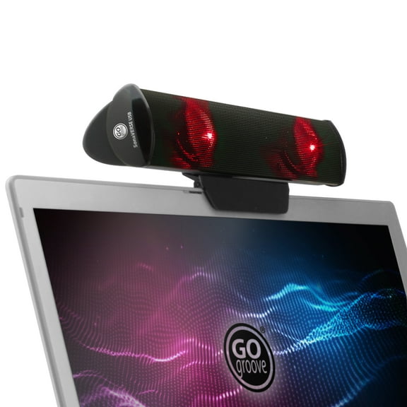 GOgroove LED Laptop Computer Speaker with Clip-On Portable Soundbar Design (Red)