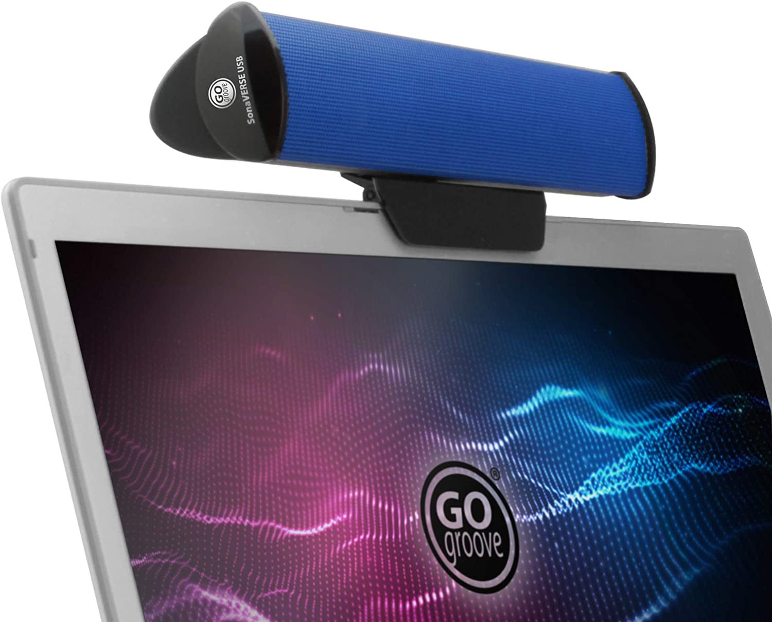 GOgroove USB Laptop Speaker Bar with ClipOn Portable Design (Blue)