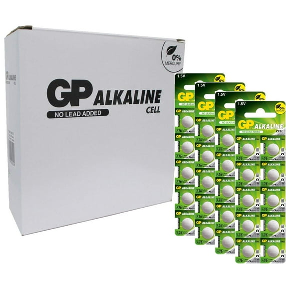 GP A76 LR44 AG13 Alkaline Cell 1.5V Button Cell - 250 (25x10) Batteries