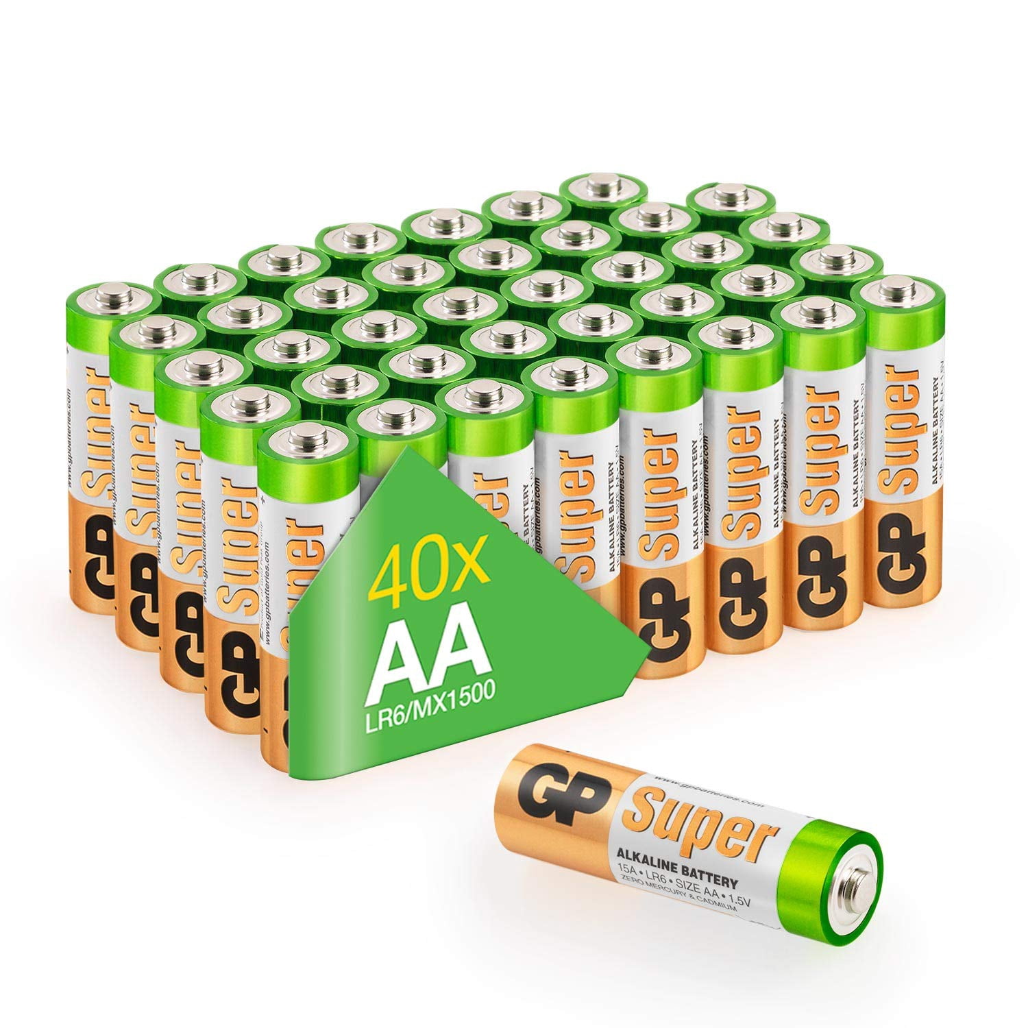 GP AA-14500Super Alkaline AA Mignon Batteries Pack of 40 Batteries,Green 40 Stück AA/Mignon
