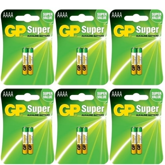 GP AAAA 12 Pack Fresh  Super Alkaline 1.5V Batteries LR61 MN2500 EN96 6x2