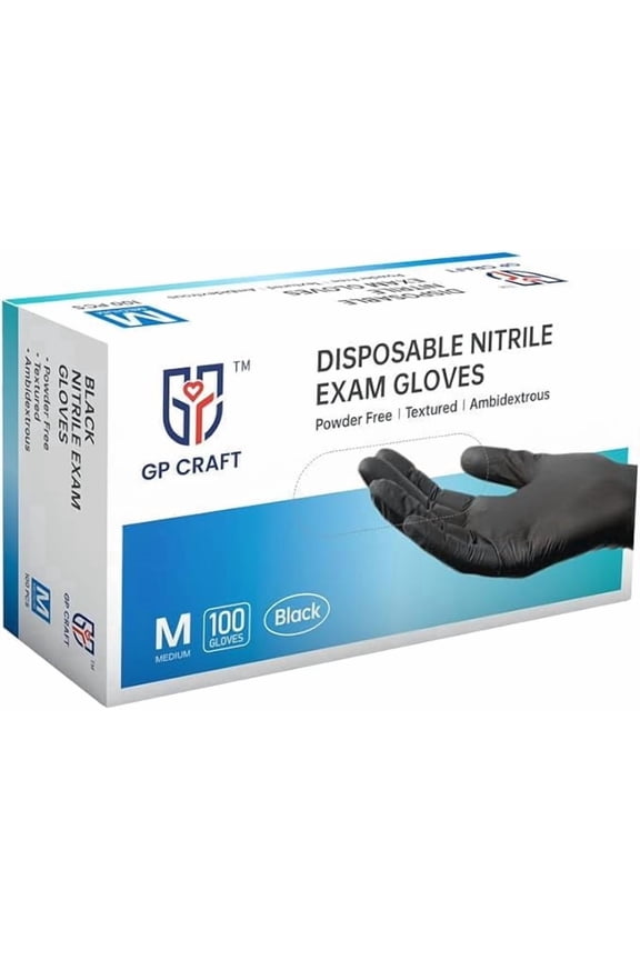 GP Craft 5 mil Black Nitrile Exam Gloves, Powder-Free, Case of 1000 (GP50)