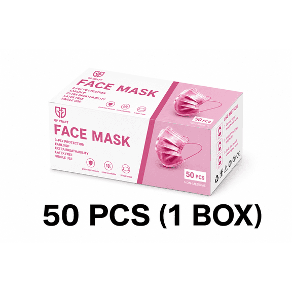 GP Craft 3-Ply Disposable Protective Face Masks, Non-Medical, Multi-Pack Options (50ct - 2000ct), Breathable Triple-Layer Design for Daily Use
