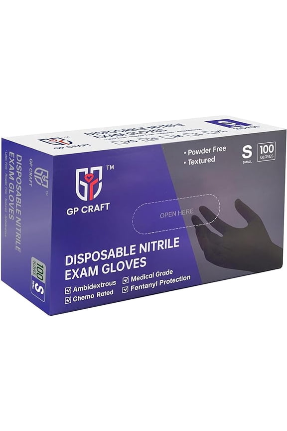GP Craft 6 mil Black Nitrile Exam Gloves, Powder Free, Case of 1000 (GP51)