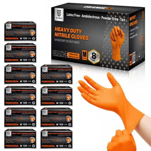 1000pcs GP Craft 8Mil Diamond Textured Orange Nitrile Gloves (Automative Work) Cleaning Hand Cover