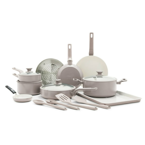 GreenPan Essence 17-Piece Ceramic Nonstick Cookware – Toxin-Free, Dishwasher & Oven Safe, Beige